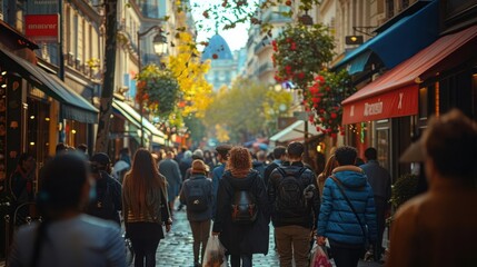 Tourists exploring famous boulevards, travel, sightseeing