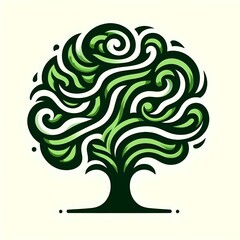 vibrant green swirls forming an abstract tree illustration - nature, environment, growth concept art for creative projects and eco-friendly designs