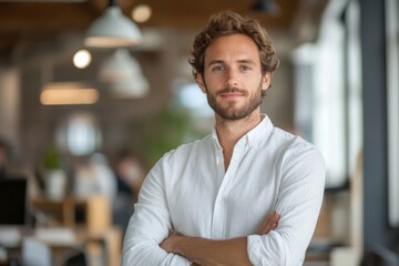 Obraz premium Confident entrepreneur standing in office, Generative AI