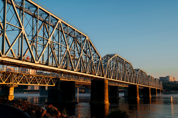 Naklejka premium railway bridge over the Yenisei River in Krasnoyarsk