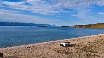 motorhome on the shore of Lake Baikal
