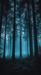 Fototapeta premium Mysterious Dark Forest with Foggy Atmosphere