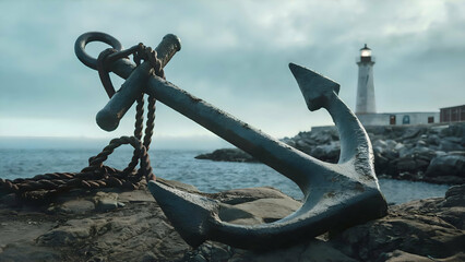 a rusted anchor in a nautical scene