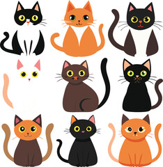 Cute Cartoon Cats in Various Colors