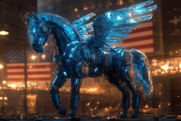 Cosmic Unicorn: A Beautiful Unicorn Glowing with Stars in a Sci-Fi City