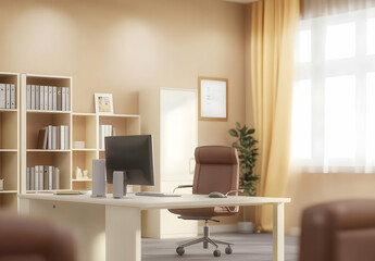 Modern Office Interior with White Desks and Chairs