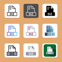 Set diz file format document icons, with a professional and modern design