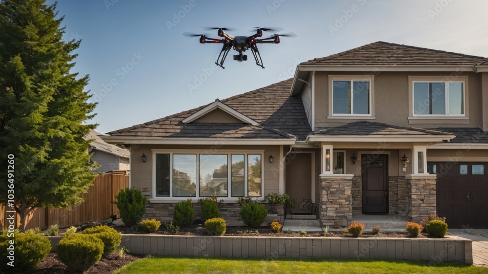 Aufkleber futuristic delivery with drones transporting packages swiftly through the sky. the scene highlights 