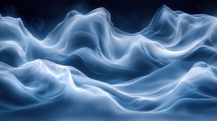 Obraz premium Soft blue waves of mist undulate in a serene atmosphere, creating a tranquil backdrop reminiscent of a calm ocean beneath moonlight