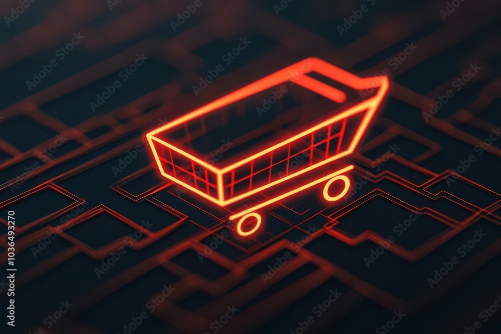 Poster abstract representation of an e-commerce platform as interconnected glowing nodes product listings, 
