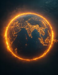 3D Illustration of the Planet Earth with a Glowing Orange Ring

