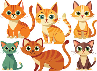 Six Adorable Cartoon Cats with Different Colors