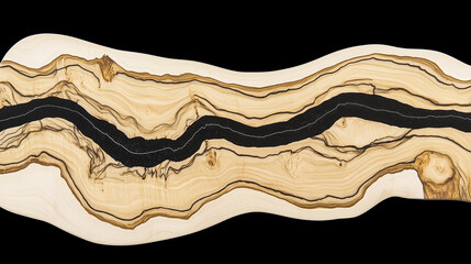 High quality texture for detail design use - clear 8k hyper realistic intricate pattern on flat, even surface -marbled , flowing, meandering bright wood color structure with dark core and black frame