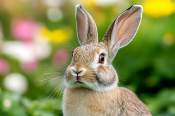 Obraz premium Cute rabbit in a vibrant garden setting