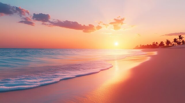 Serene sunset over a tranquil beach, Nature, Peace