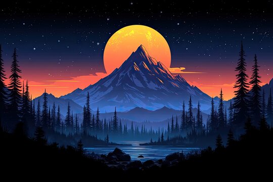 Mountain silhouette with starry sky. Perfect for websites, social media, and print media needing a nature-themed image.