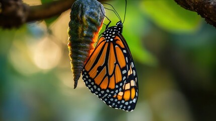 Fototapeta premium Monarch Butterfly Emerging from Chrysalis