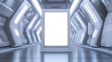 Obraz premium Futuristic Corridor with Blank BillboardFuturistic Corridor with Blank Billboard