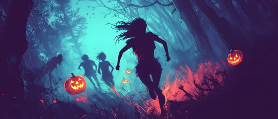 Vibrant Halloween Celebrations Featuring Teenagers, Couples, Families, and Businesspeople in Spooky Settings