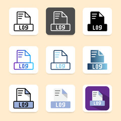 Set of log file format icons for document, file type and interface design needs.