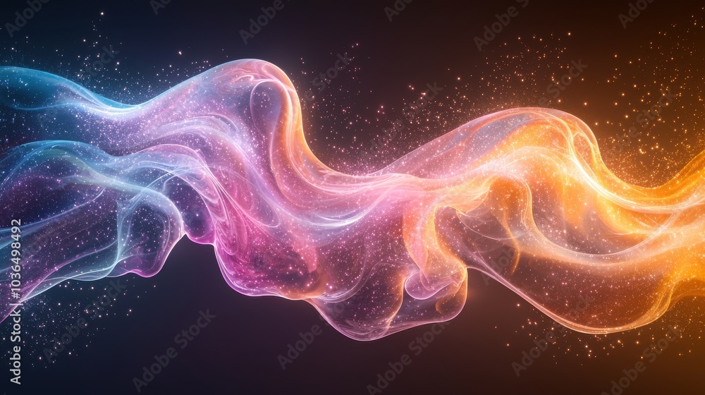 Poster swirling colorful smoke illuminated against a dark background creating a vibrant, dynamic display of