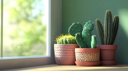 Cactus in Pot with Minimalistic Background