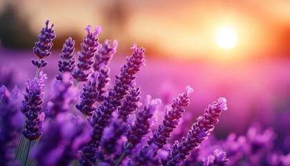 Naklejka premium Purple lavender flowers in a field. This photo showcases the beauty and serenity of nature.