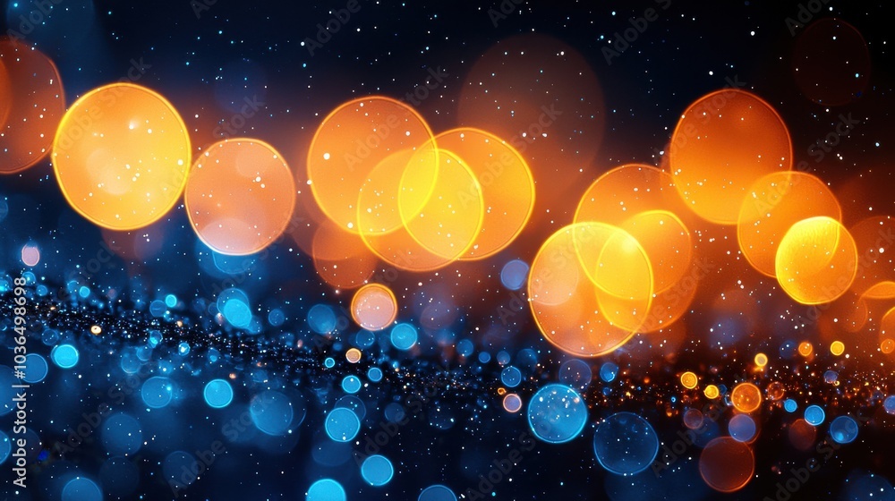 Poster colorful bokeh lights create a mesmerizing background with orange and blue circles shining against a