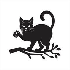 A vector silhouette image of a cat on white background  