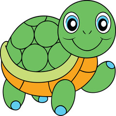 Smiling Green Turtle Cartoon Illustration