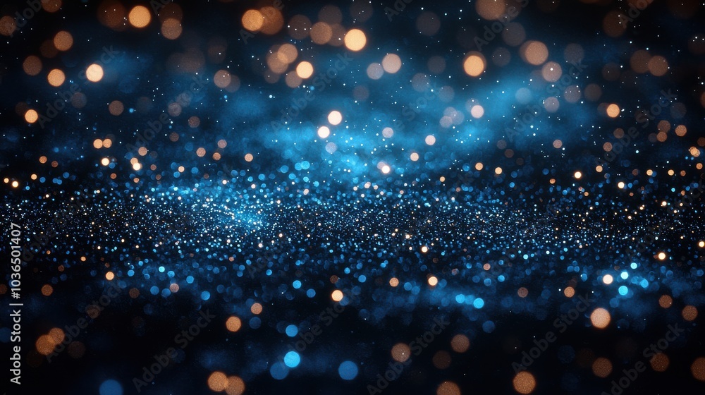 Poster sparkling blue and gold bokeh background creating a magical atmosphere in a nighttime setting