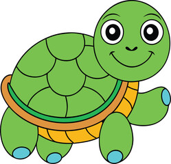 Fototapeta premium Cute Green Turtle Cartoon Illustration