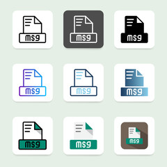 Set of eye catching msg file format icons with bright colors and a modern style.