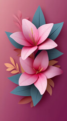 Fototapeta premium Lilly flower logo 3d vector papercut
