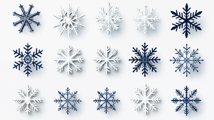 Fototapeta premium Set of snowflakes , small snowflakes, white background. Christmas and New Year theme in watercolor