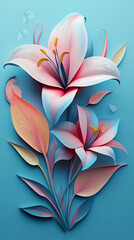 Lilly flower logo 3d vector papercut