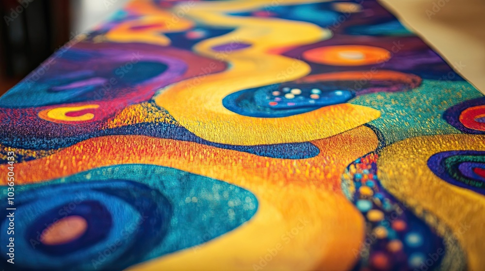 Poster abstract colorful swirling pattern on a yellow canvas