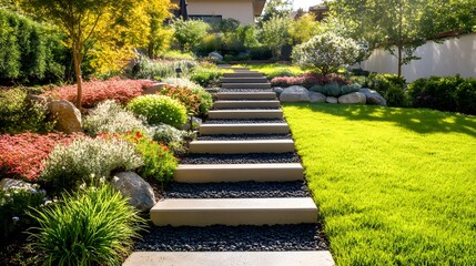 Obraz premium A minimalist garden with solar-powered lights, smart irrigation, and clean design