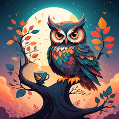 An owl sitting on a branch in action