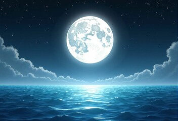 Mystical Full Moon and Tranquil Sea - A Spiritual Night of Healing