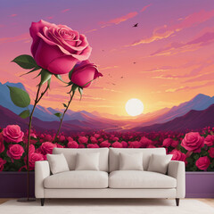 Sunset over the mountains scene