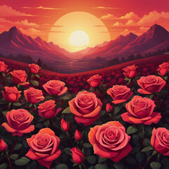 Sunset over the mountains scene