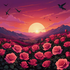 Sunset over the mountains scene