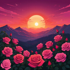 Sunset over the mountains scene