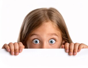 Exiting, scary, surprise Eyes looking through rectangular on isolated white background clipping path