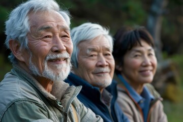 Portrait of happy senior asian people in the park. Selective focus.