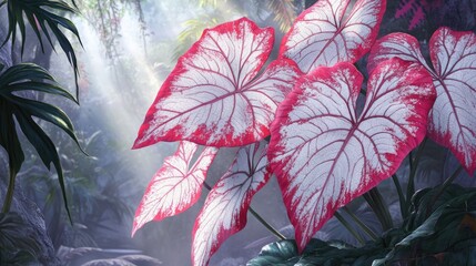 Vibrant Tropical Plants in Ethereal Forest Light
