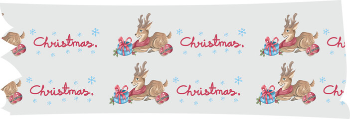 Christmas washi tape on white background. Vector illustration.