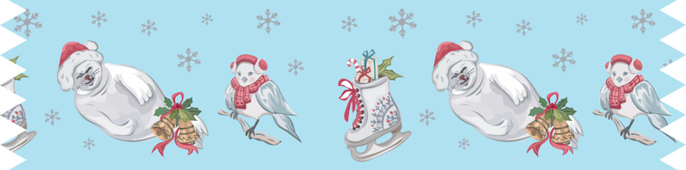 Christmas washi tape on white background. Vector illustration.