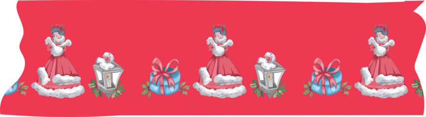 Christmas washi tape on white background. Vector illustration.